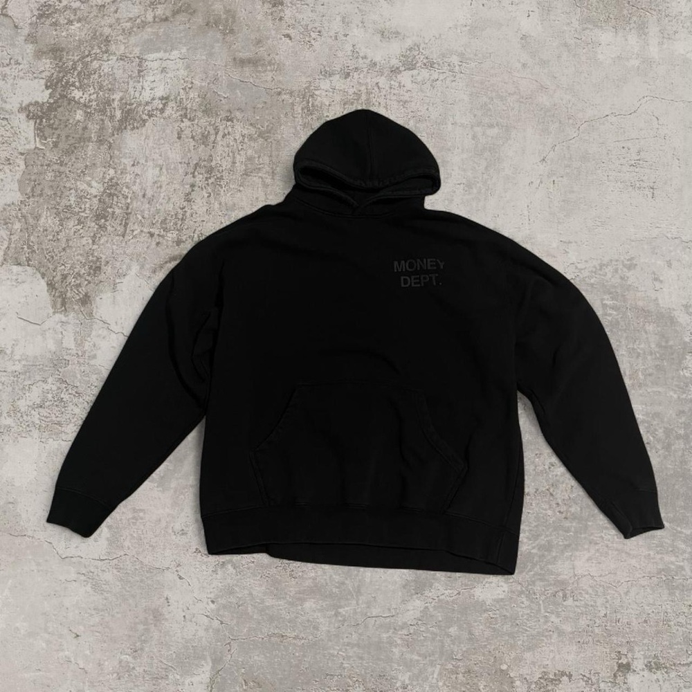 Money dept puff print black hoodie size xl